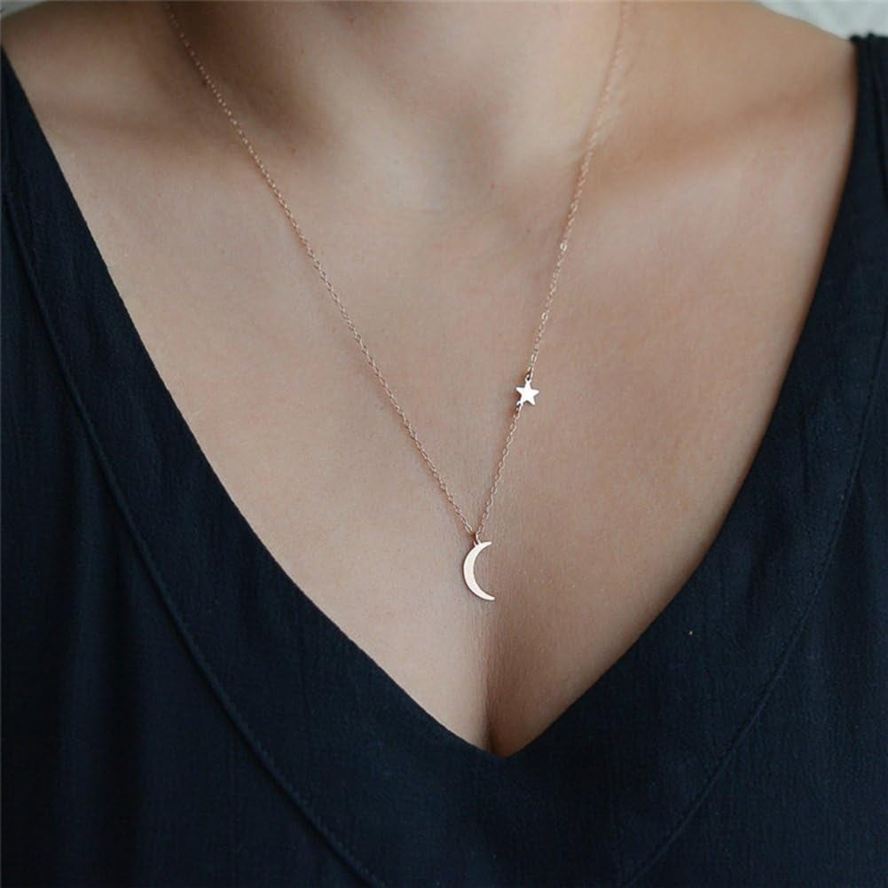 Necklances for Women Fashion & 2Pcs Star Moon Pendant Choker Chain Necklace Women Fashion Evening Party Jewelry