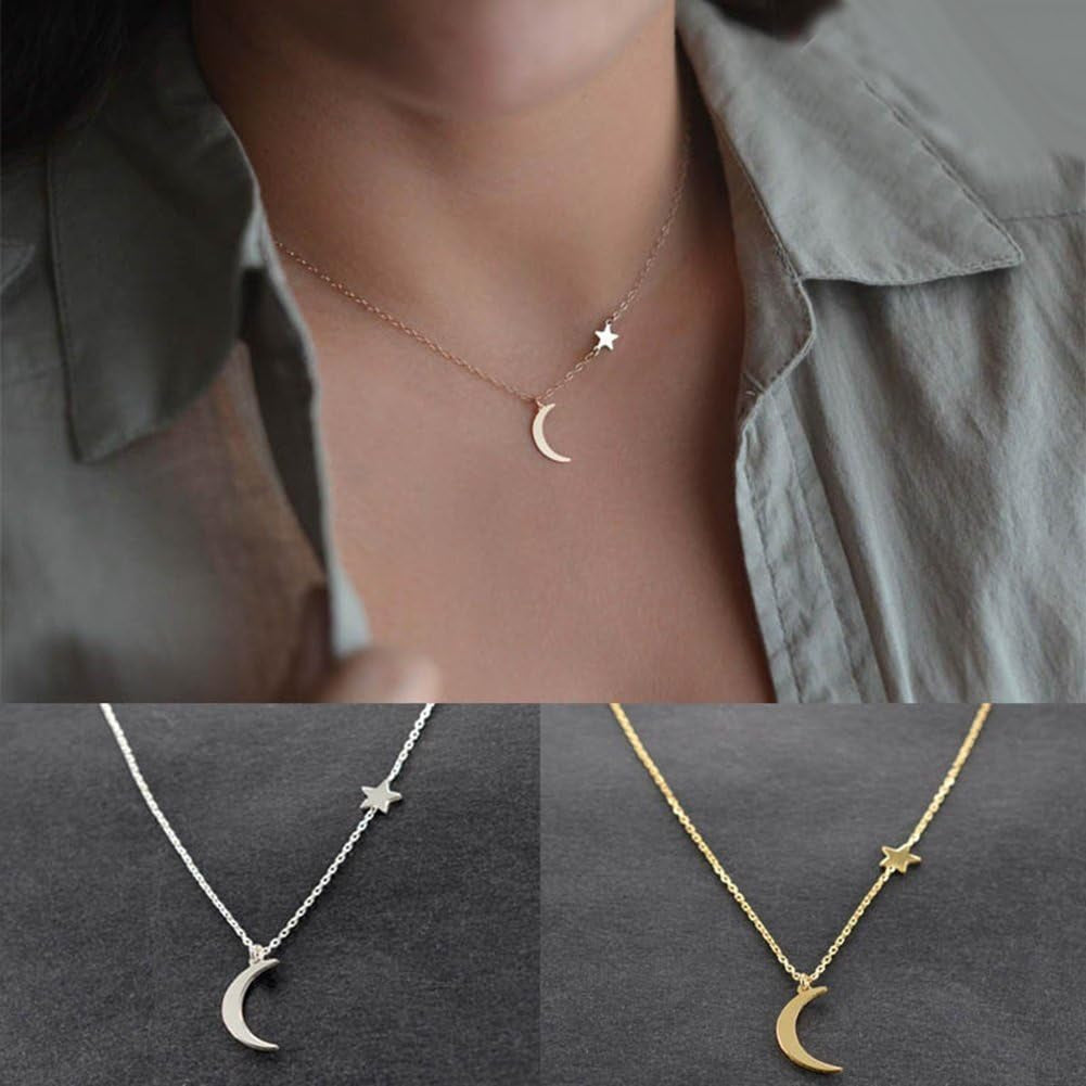 Necklances for Women Fashion & 2Pcs Star Moon Pendant Choker Chain Necklace Women Fashion Evening Party Jewelry