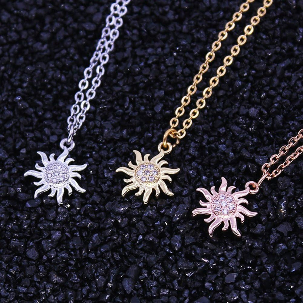 Necklances for Women Fashion & Fashion Jewelry Women'S Shiny Rhinestone Sun Pendant Necklace Christmas Gift