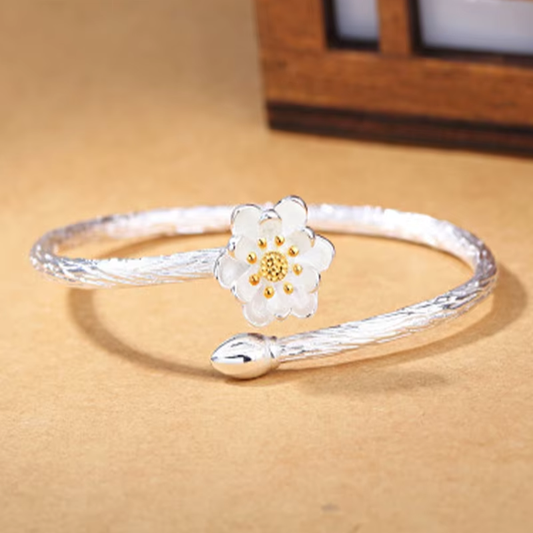 New Arrival 925 Sterling Silver Lotus Cuff Bracelet for Women Jewelery Gifts