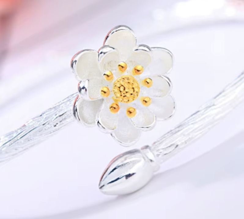 New Arrival 925 Sterling Silver Lotus Cuff Bracelet for Women Jewelery Gifts