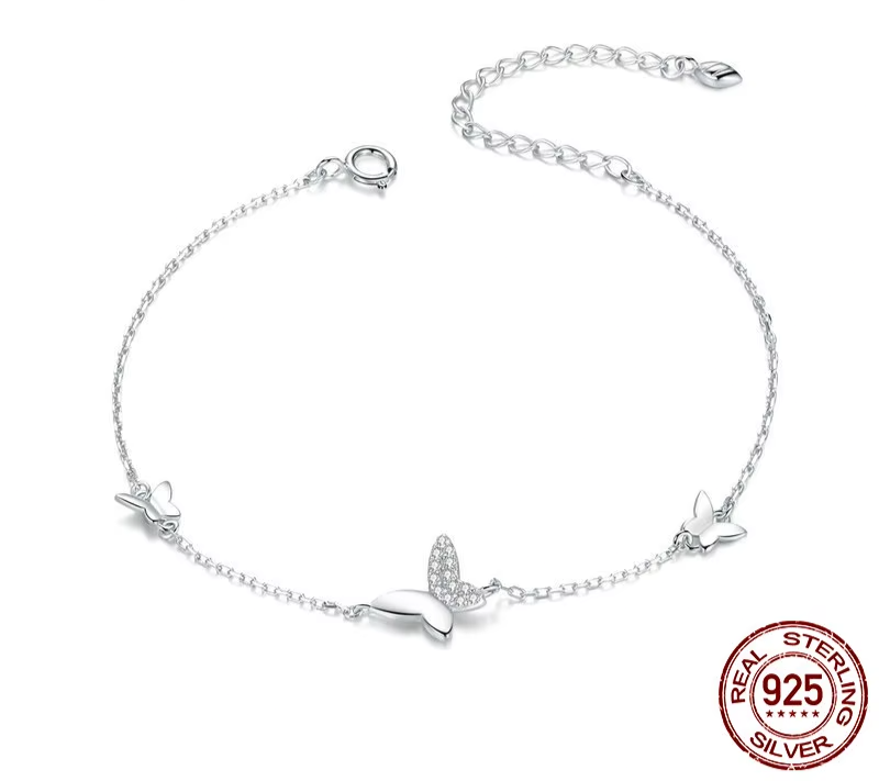 Sterling Silver 925 Flying Butterfly Bracelet Lobster Clasp Chain for Women Fashion OOTD Silver Jewelry Gift SCB197